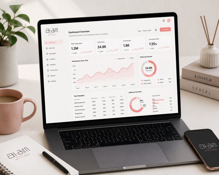 Digital marketing analytics dashboard showing campaign growth